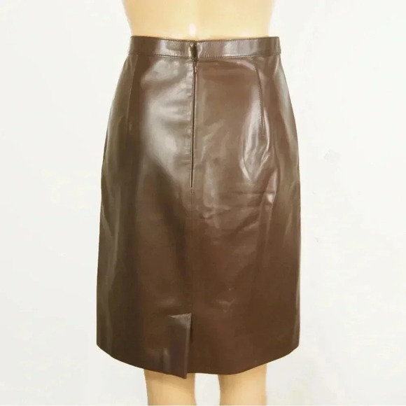 Burberry London Chocolate Brown Leather Midi Pencil Skirt - Picture 3 of 5